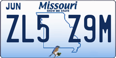 MO license plate ZL5Z9M