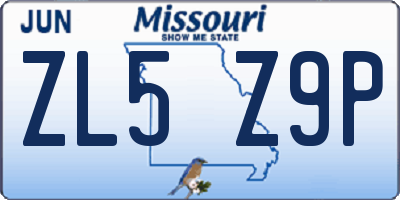 MO license plate ZL5Z9P