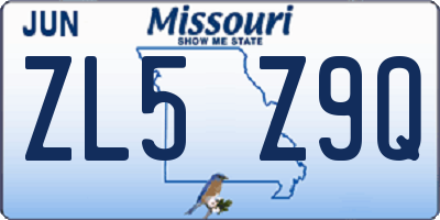 MO license plate ZL5Z9Q