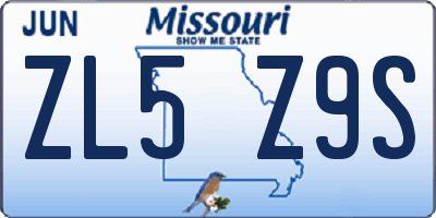 MO license plate ZL5Z9S