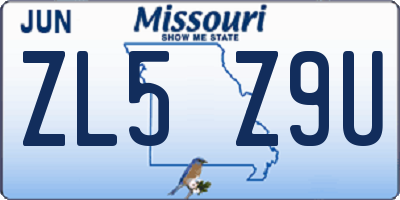MO license plate ZL5Z9U