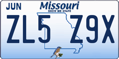 MO license plate ZL5Z9X