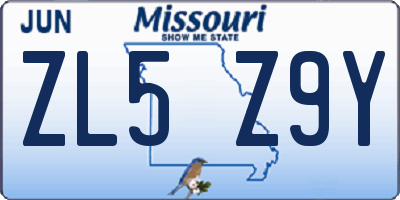 MO license plate ZL5Z9Y