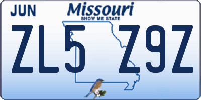 MO license plate ZL5Z9Z