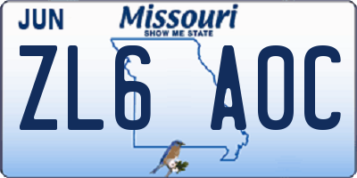 MO license plate ZL6A0C