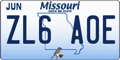 MO license plate ZL6A0E