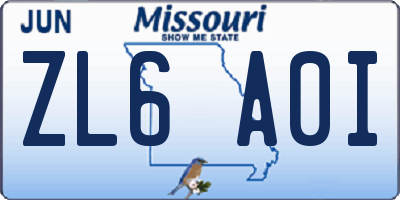 MO license plate ZL6A0I
