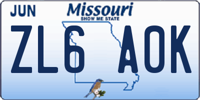 MO license plate ZL6A0K
