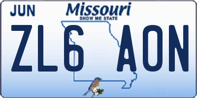 MO license plate ZL6A0N