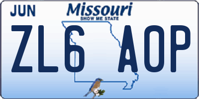 MO license plate ZL6A0P