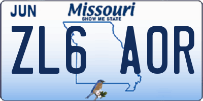 MO license plate ZL6A0R