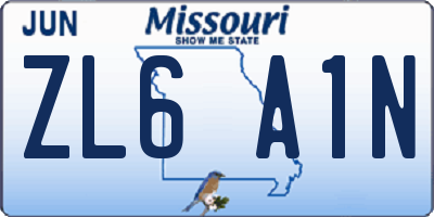 MO license plate ZL6A1N