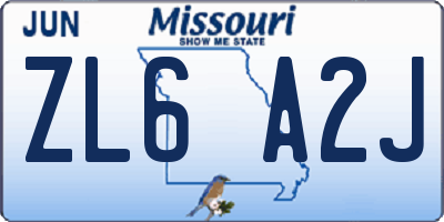 MO license plate ZL6A2J