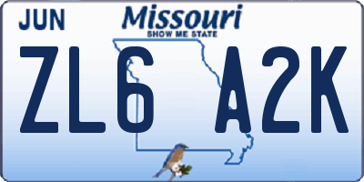 MO license plate ZL6A2K