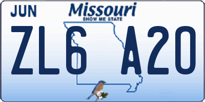 MO license plate ZL6A2O