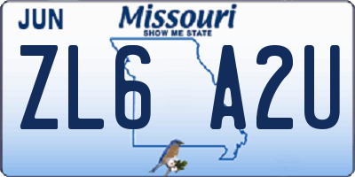 MO license plate ZL6A2U
