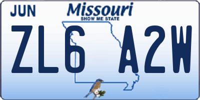 MO license plate ZL6A2W