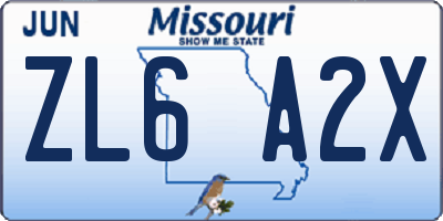 MO license plate ZL6A2X