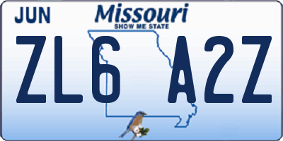 MO license plate ZL6A2Z