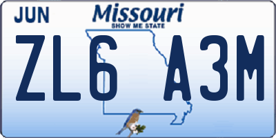 MO license plate ZL6A3M