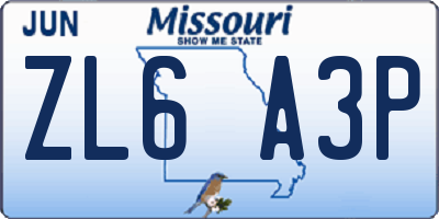 MO license plate ZL6A3P
