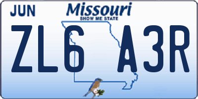 MO license plate ZL6A3R