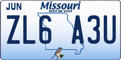 MO license plate ZL6A3U