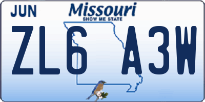 MO license plate ZL6A3W