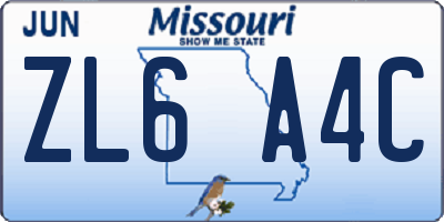 MO license plate ZL6A4C
