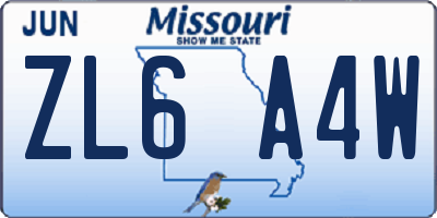MO license plate ZL6A4W
