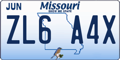 MO license plate ZL6A4X