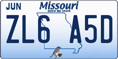 MO license plate ZL6A5D