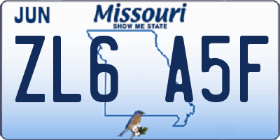 MO license plate ZL6A5F