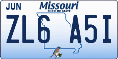 MO license plate ZL6A5I