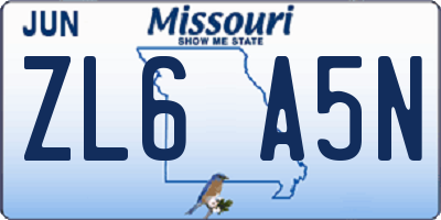 MO license plate ZL6A5N