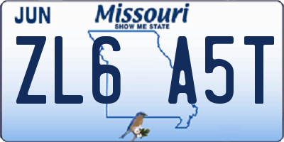 MO license plate ZL6A5T