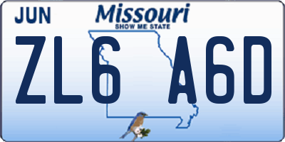 MO license plate ZL6A6D
