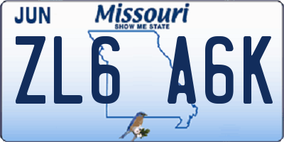 MO license plate ZL6A6K