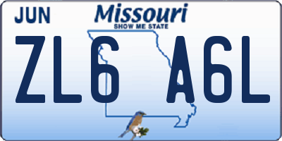 MO license plate ZL6A6L