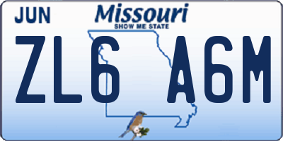 MO license plate ZL6A6M
