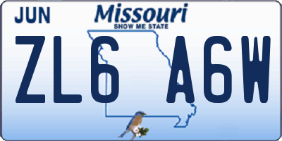 MO license plate ZL6A6W