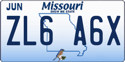 MO license plate ZL6A6X