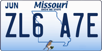 MO license plate ZL6A7E