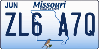 MO license plate ZL6A7Q