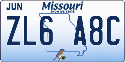 MO license plate ZL6A8C