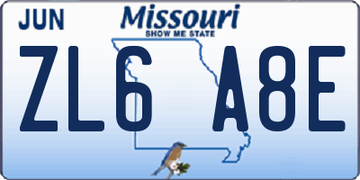 MO license plate ZL6A8E