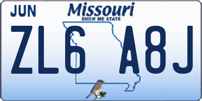 MO license plate ZL6A8J