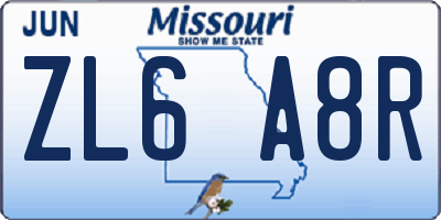 MO license plate ZL6A8R