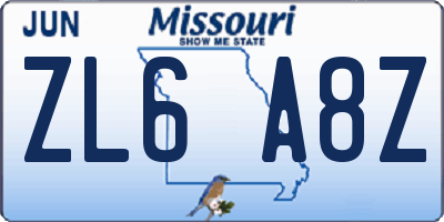 MO license plate ZL6A8Z