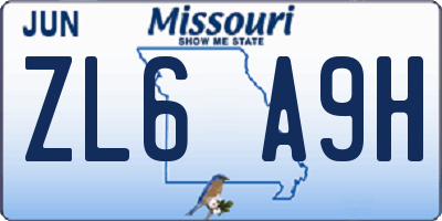 MO license plate ZL6A9H